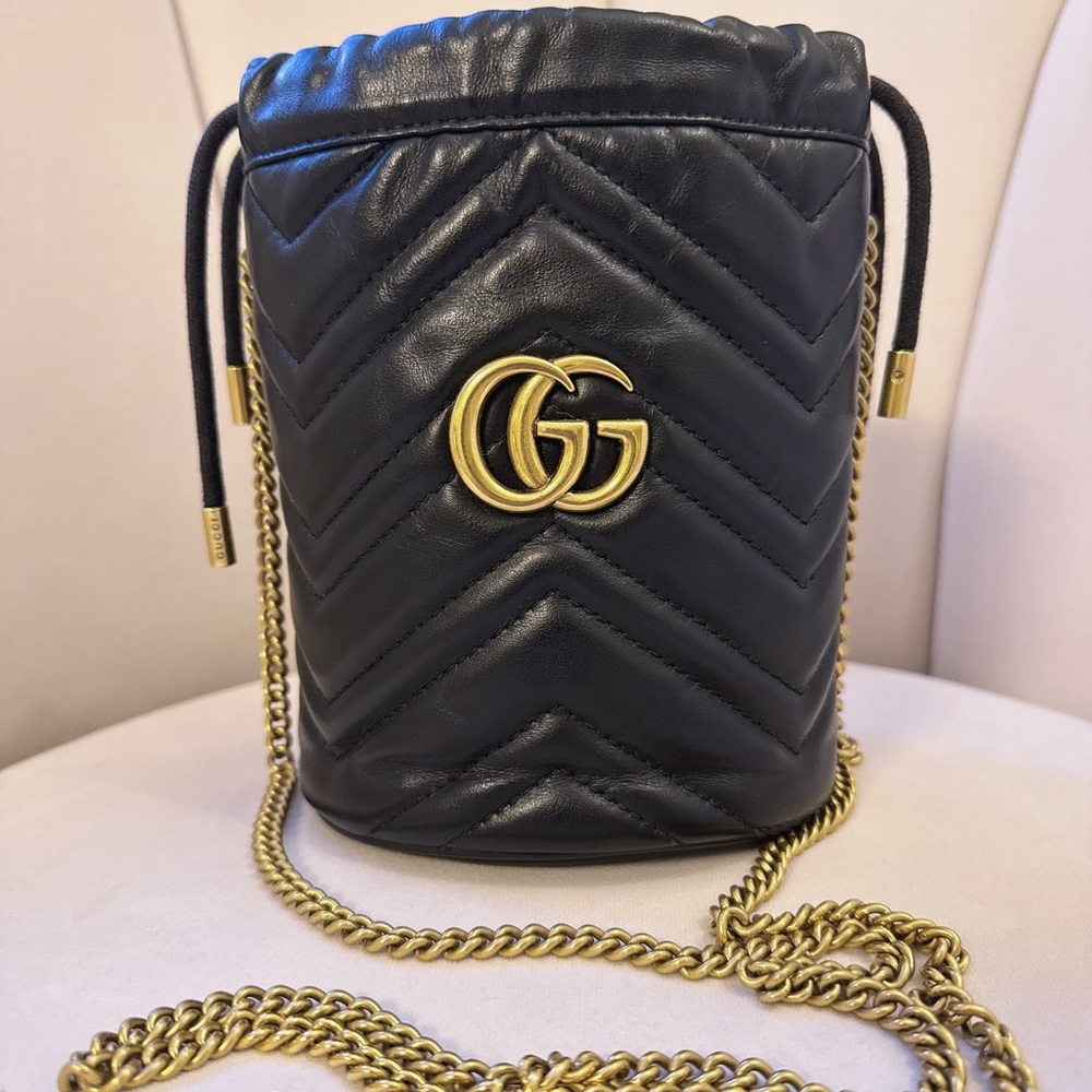 Gucci Marmont Black Mini Bucket Bag with Gold Accents